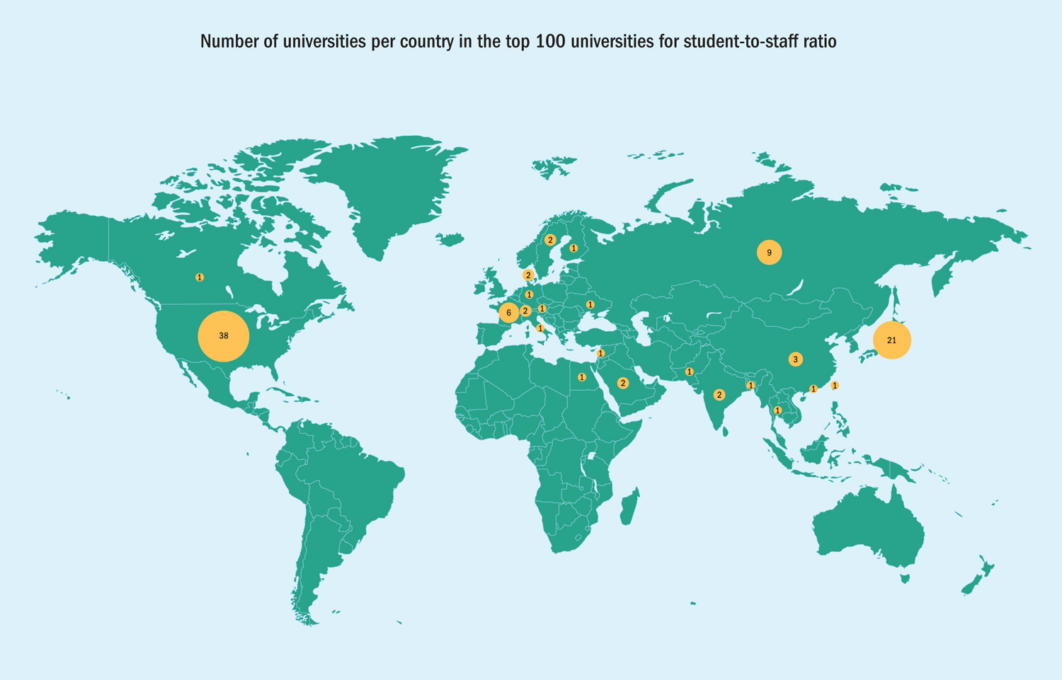 Map of universities in student-staff ratio ranking