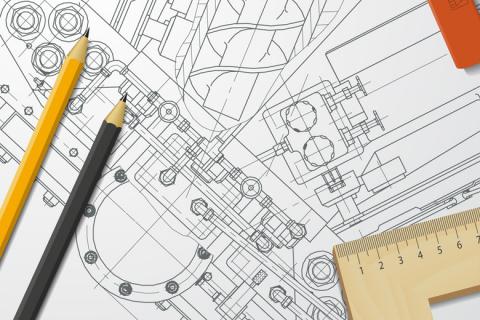 Engineering illustration on drawing board